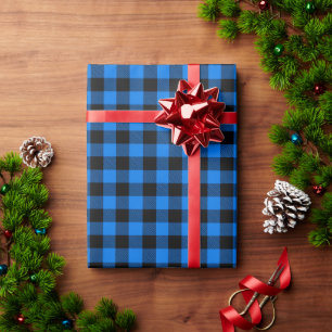 Papel De Regalo Festividad Rustic Blue Black Buffalo Plaid