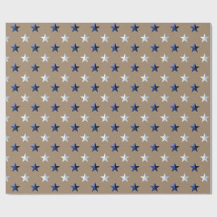 Papel De Regalo Festividad Rustic Kraft Navy Blue Silver Stars
