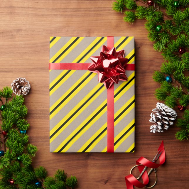 Papel De Regalo Festividad Rustic Kraft Yellow Black Wide Stripe (Regalo de vacaciones)