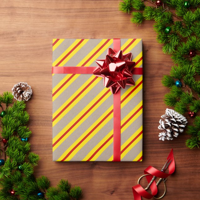 Papel De Regalo Festividad Rustic Kraft Yellow Red Wide Stripe (Regalo de vacaciones)