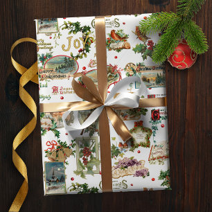 Papel De Regalo Festividad Vintage Navidad Greetings Collage-White