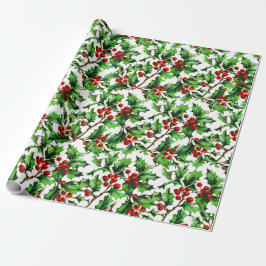 Papel De Regalo Festividad Vintage Navidad Red Holly Berries