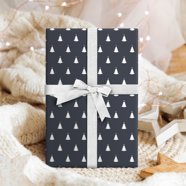 Papel De Regalo Festividades de árboles de Navidad blanco y gris c (Charcoal Gray White Christmas Tree Holiday Wrapping Paper)