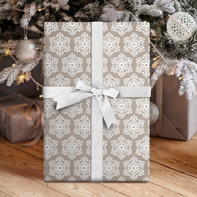 Papel De Regalo Festividades de los Navidades Kraft White Snowflak (Kraft White Snowflakes Christmas Holiday Wrapping Paper)