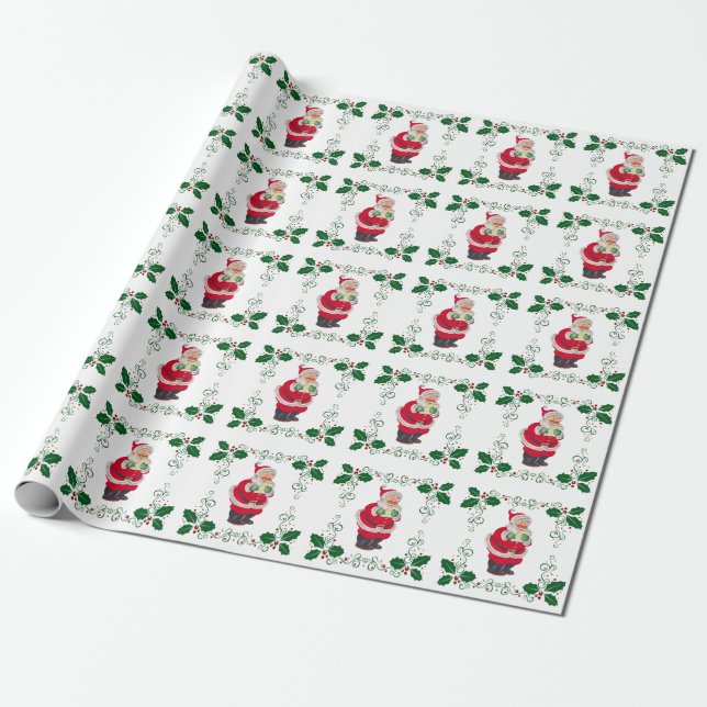 Papel De Regalo Festividades de Santa Claus y Navidades Holly (Desenrollado)