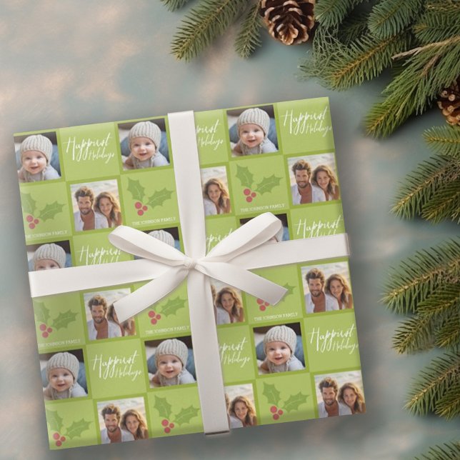 Papel De Regalo Festividades más felices Fotos completas modernas  (Personalized wrapping paper with 2 photos)