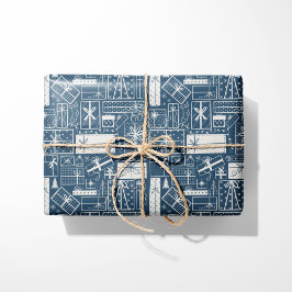 Papel De Regalo Festividades modernas en azul y blanco