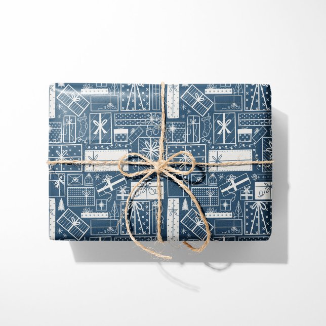 Papel De Regalo Festividades modernas en azul y blanco (Subido por el creador)