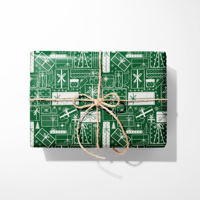 Papel De Regalo Festividades modernas en verde y blanco (Subido por el creador)