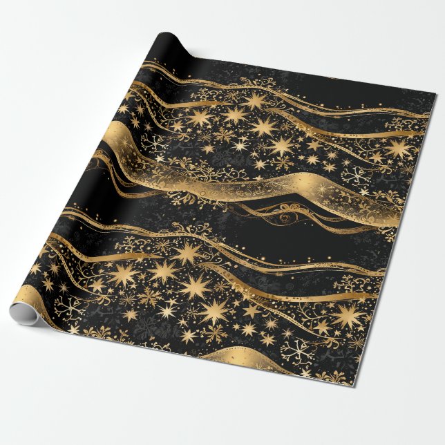 Papel De Regalo Festividades ricas en negro y oro (Desenrollado)