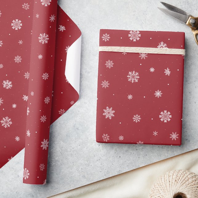 Papel De Regalo Festividades rojas con copas de nieve (Snowflakes Red Holiday Wrapping Paper
)