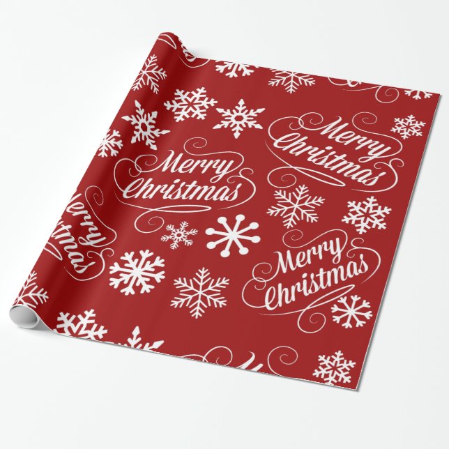 Papel De Regalo Festividades rojas Copos de nieve Feliz Regalo de  (Desenrollado)