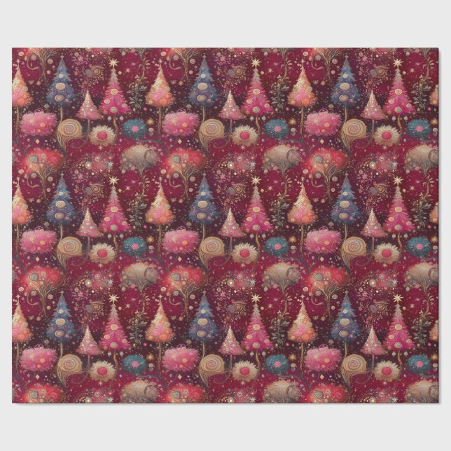 Papel De Regalo Festliche Christbäume in üppigem Pink und Gold (Costura)