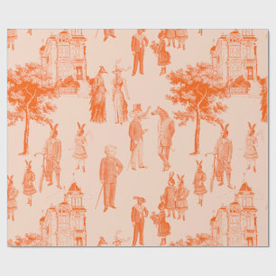 Papel De Regalo ficha naranja de animales victorianos antiguos