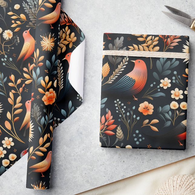 Papel De Regalo Fiery Elegancia Otoño Aves Salvajes y Florales, Ne (Subido por el creador)