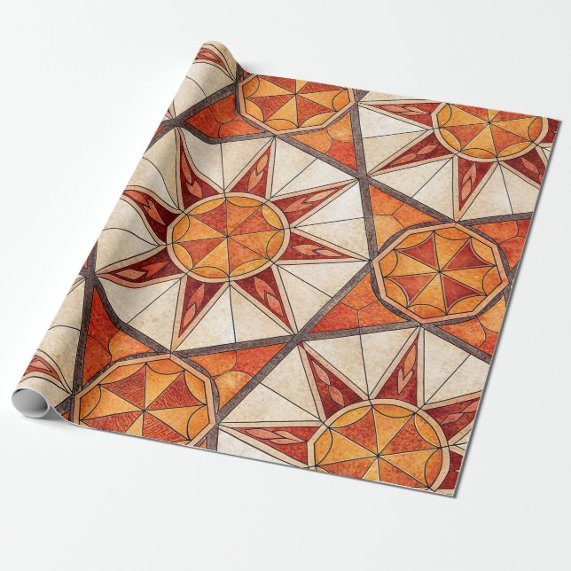 Papel De Regalo Fiery Red and Orange Starburst - Geometric Mosaic (Desenrollado)