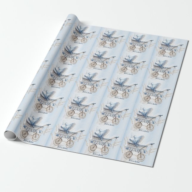 Papel De Regalo Fiesta acuarela Cute Classic Baby Stroller Azul (Desenrollado)