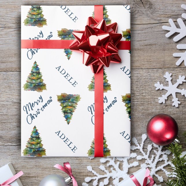 Papel De Regalo Fiesta acuarela del árbol de Navidad festivo (Subido por el creador)