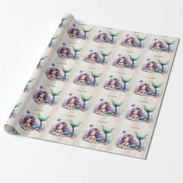 Papel De Regalo Fiesta acuarela Mermaid Sea Life Cuto Hermoso