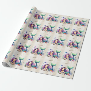 Papel De Regalo Fiesta acuarela Mermaid Sea Life Cuto Hermoso