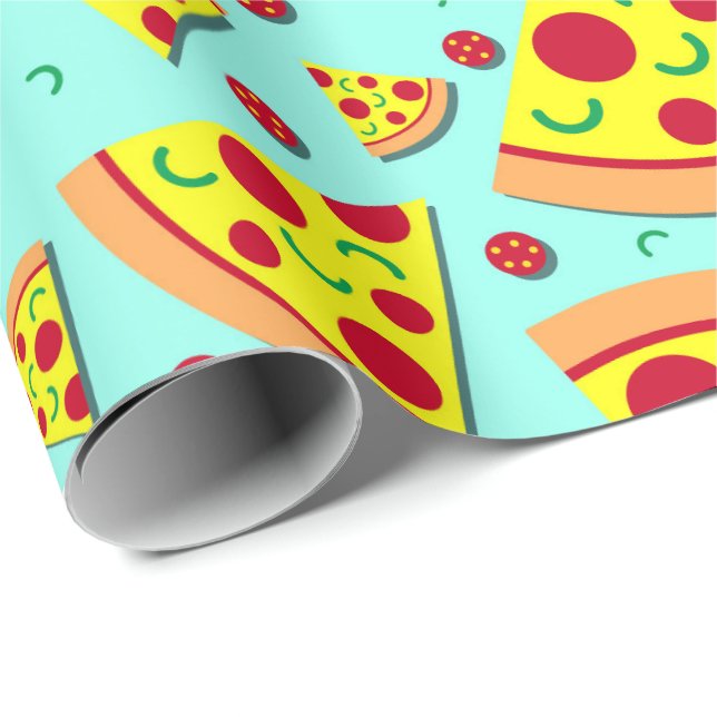 Papel De Regalo Fiesta adolescente Pizza Slice estilo Emoji de mod (Esquina del rollo)