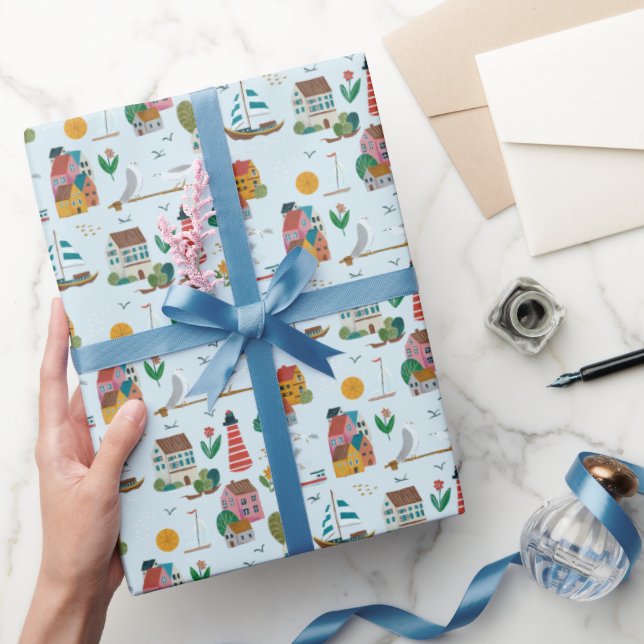 Papel De Regalo Fiesta Baby Shower de Coastal Village Blue (Regalar)