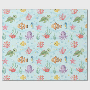 Papel De Regalo Fiesta Bajo el Mar Criaturas Coloridas del Océano