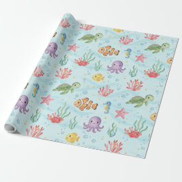 Papel De Regalo Fiesta Bajo el Mar Criaturas Coloridas del Océano