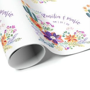 Papel De Regalo FIESTA Cacti Folkart Flores Personalizado