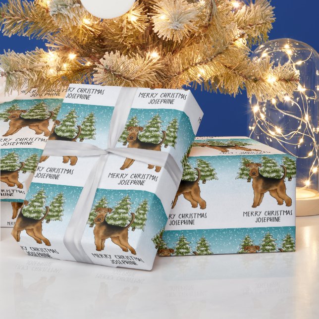 Papel De Regalo Fiesta de Airedale Terrier Dog Snowy Winter Forest (Vacaciones)