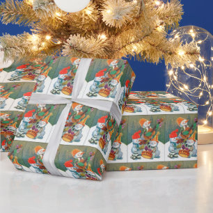 Papel De Regalo Fiesta de baldosas de nieve de Navidad vintage