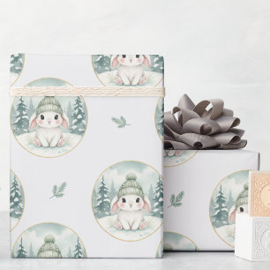 Papel De Regalo Fiesta de Bebé de Conejo de Bosque Invernal