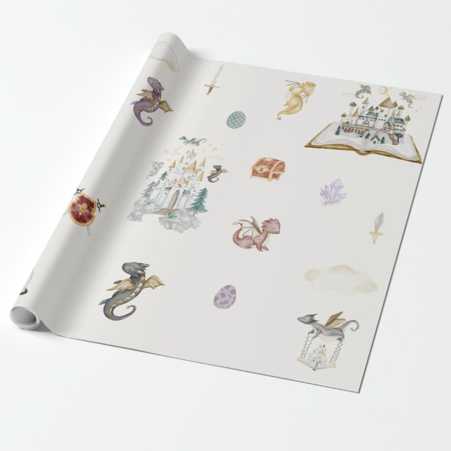 Papel De Regalo Fiesta de Bebé del Dragón Boho Storybook (Desenrollado)