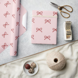 Papel De Regalo Fiesta de Bebé Niña con Patrón de Lazo Rosa y Rojo