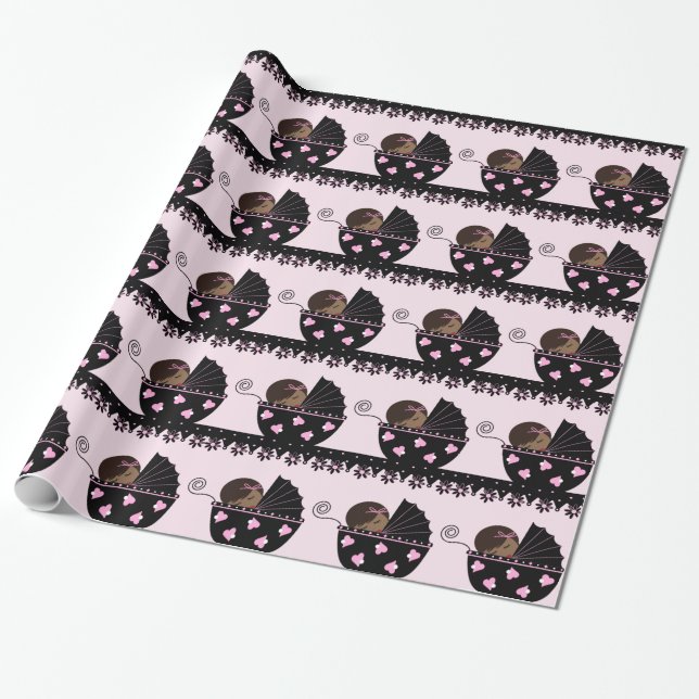 Papel De Regalo Fiesta de Bebé Rosa y Negro (Desenrollado)
