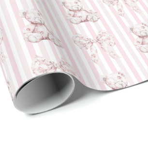 Papel De Regalo Fiesta de Bebé Vintage Rosa Toile y Rayas Niña