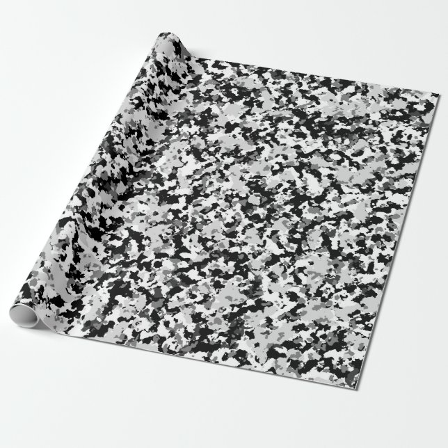 Papel De Regalo Fiesta de camuflaje negro gris blanco ártico (Desenrollado)