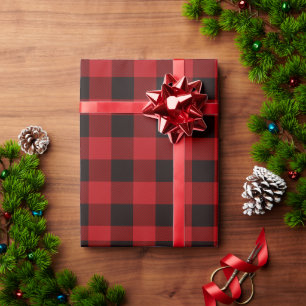 Papel De Regalo fiesta de cuadros rojos de leñador rústico de invi