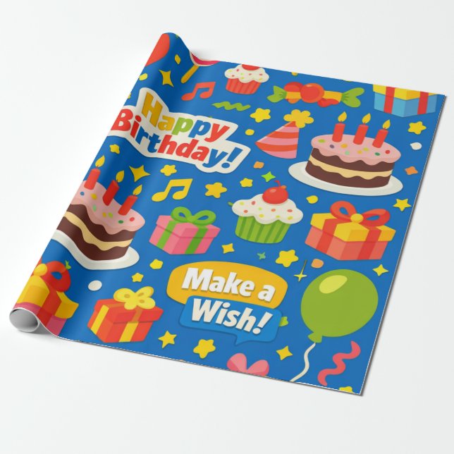 Papel De Regalo Fiesta de Cumpleaños  (Desenrollado)