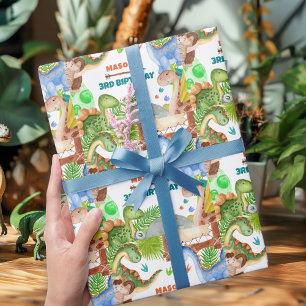 Papel De Regalo Fiesta de cumpleaños 3 del niño dinosaurio
