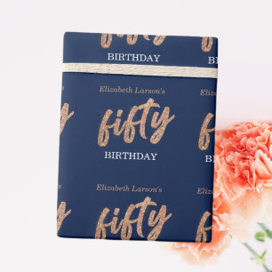 Papel De Regalo Fiesta de cumpleaños 50 moderno oro y azul Cincu