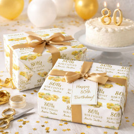 Papel De Regalo Fiesta de cumpleaños 80 de la floral amarilla Rose