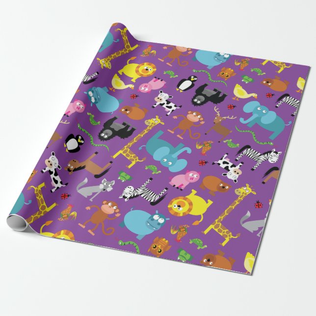 Papel De Regalo Fiesta de cumpleaños animal del parque zoológico (Desenrollado)