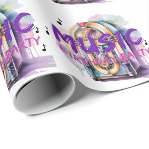 Papel De Regalo Fiesta de cumpleaños con música de jukebox retro