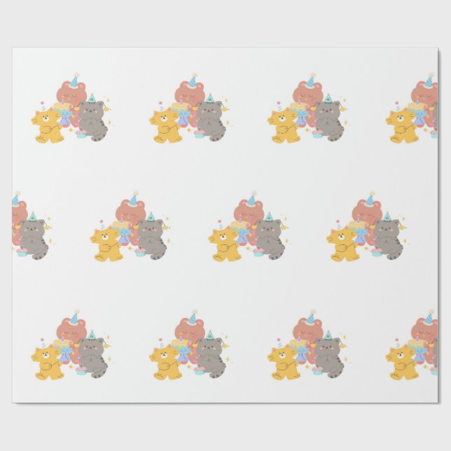 Papel De Regalo Fiesta de cumpleaños con osito de peluche  (Superficie plana)