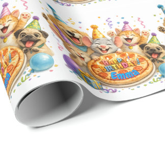 Papel De Regalo Fiesta de Cumpleaños con Pizza Personalizada con N