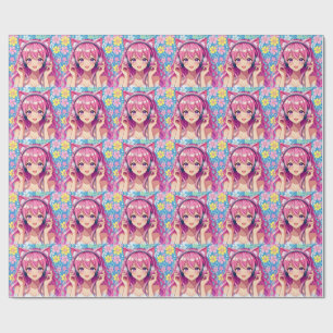 Papel De Regalo Fiesta de cumpleaños de chica anime rosa bonita
