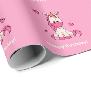 Papel De Regalo Fiesta de cumpleaños de Chica de Unicornio Rosa
