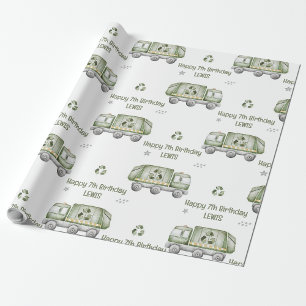 Papel De Regalo Fiesta de cumpleaños de Green Garbage Truck