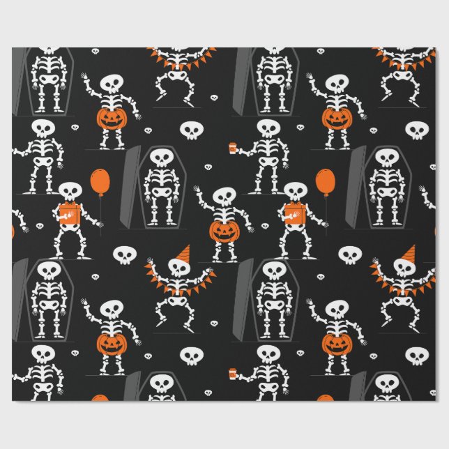 Papel De Regalo fiesta de cumpleaños de halloween esqueleto ataúd  (Superficie plana)